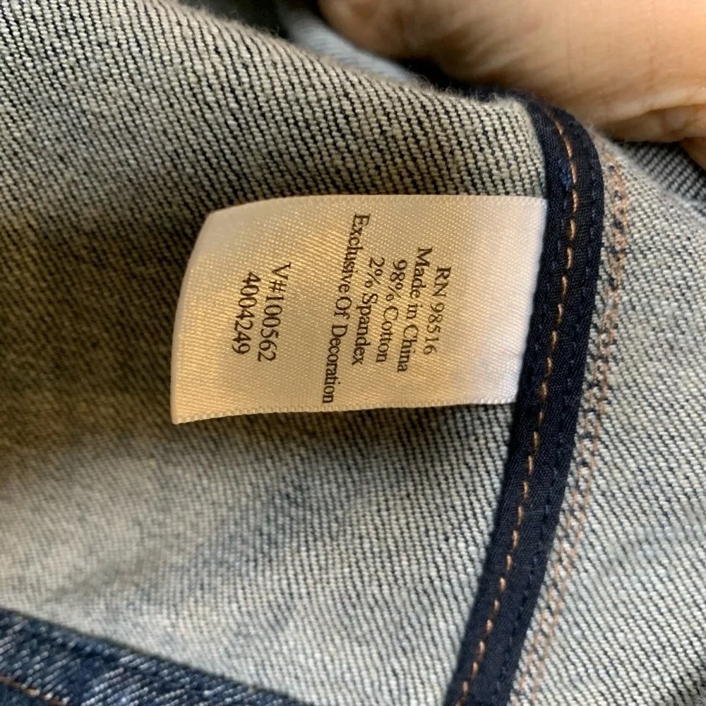 Coldwater Creek Womens Denim Jacket Blue Stretch Pockets Embroidered Petites 10P